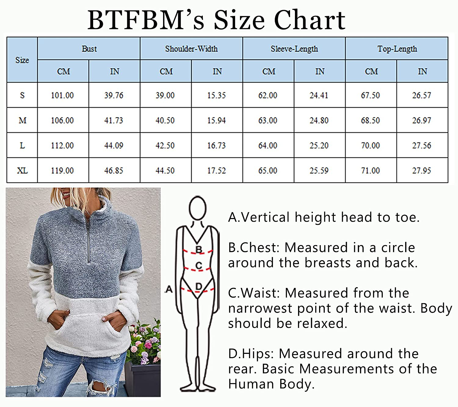 BTFBM Women Sherpa Pullover Quarter Zip Long Sleeve Fluffy Soft Fleece Jackets Sweaters Sweatshirts Hoodies Outwear Coat Apparel & Accessories > Clothing > Activewear Kylie Max   