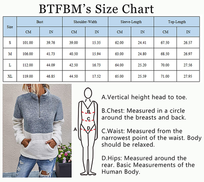 BTFBM Women Sherpa Pullover Quarter Zip Long Sleeve Fluffy Soft Fleece Jackets Sweaters Sweatshirts Hoodies Outwear Coat Apparel & Accessories > Clothing > Activewear Kylie Max   
