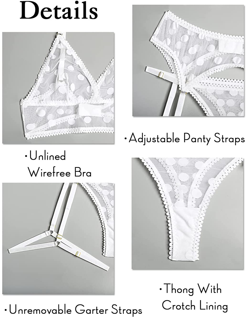 Kaei&Shi Polka Dot Print,Sheer Bralette,Non-Removable Thigh Straps,Garter Belt Lingerie for Women Apparel & Accessories > Clothing > Underwear & Socks > Lingerie Kaei&Shi   