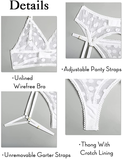 Kaei&Shi Polka Dot Print,Sheer Bralette,Non-Removable Thigh Straps,Garter Belt Lingerie for Women Apparel & Accessories > Clothing > Underwear & Socks > Lingerie Kaei&Shi   