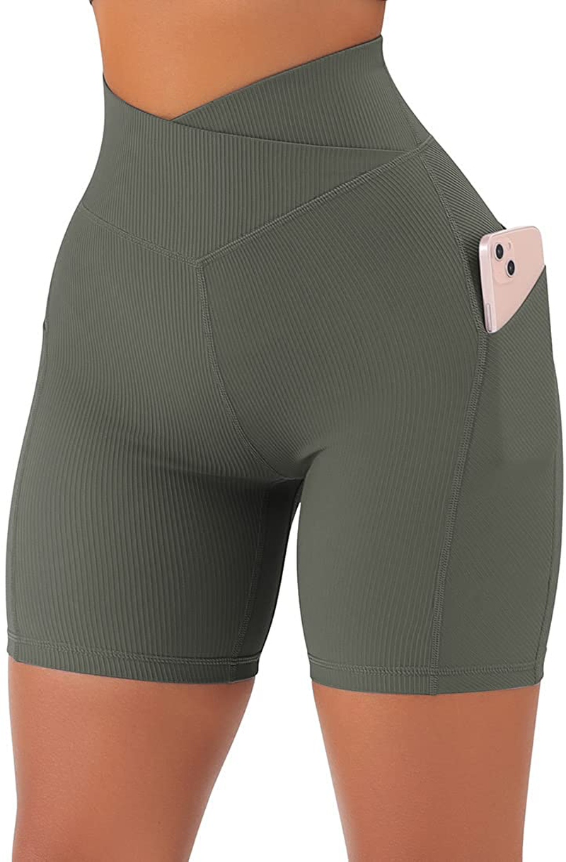 SUUKSESS Women Cross Workout Shorts with Pockets 5" High Waist Booty Biker Short Apparel & Accessories > Clothing > Shorts Kylie Max   
