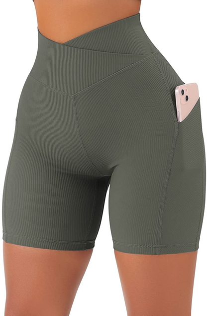 SUUKSESS Women Cross Workout Shorts with Pockets 5" High Waist Booty Biker Short Apparel & Accessories > Clothing > Shorts Kylie Max   