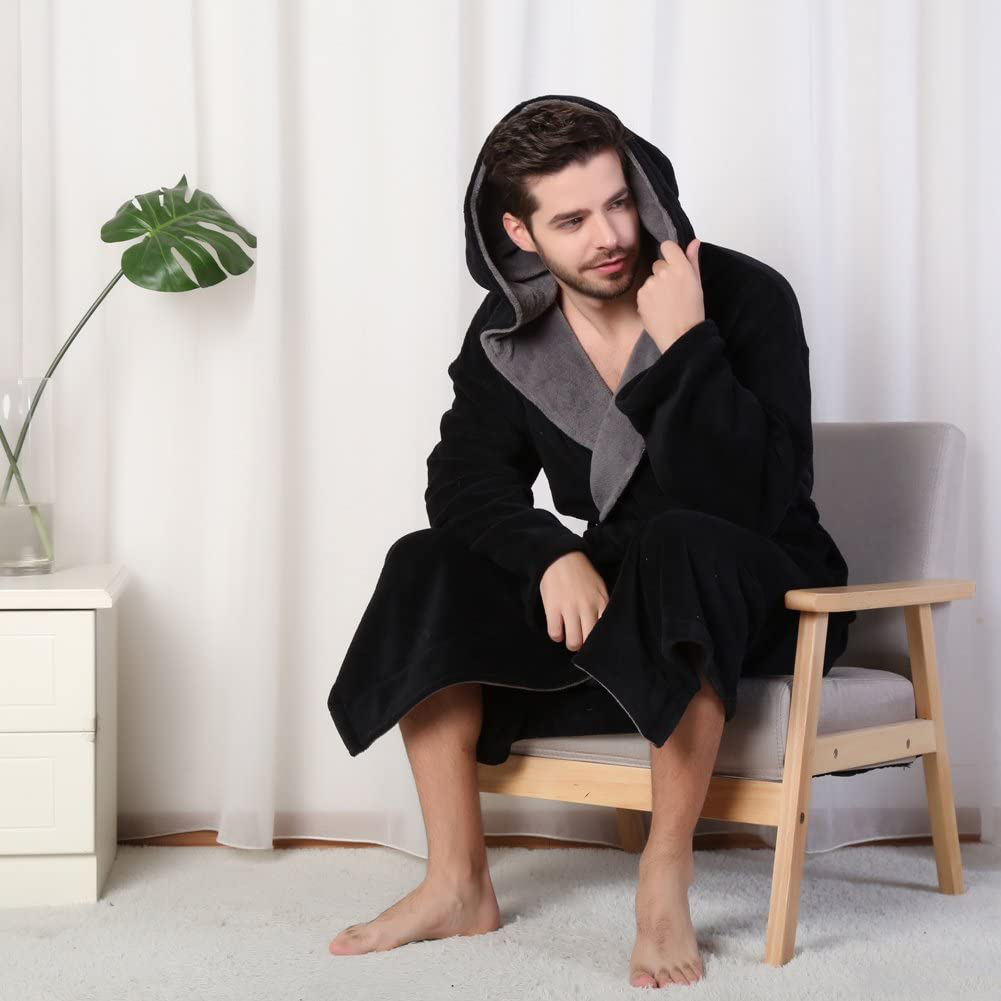 KEMUSI Hooded Herringbone Men'S Soft Spa Full Lenght Bathrobe,Comfy Full Length Warm Nightdress Apparel & Accessories > Clothing > Sleepwear & Loungewear > Robes Kylie Max   