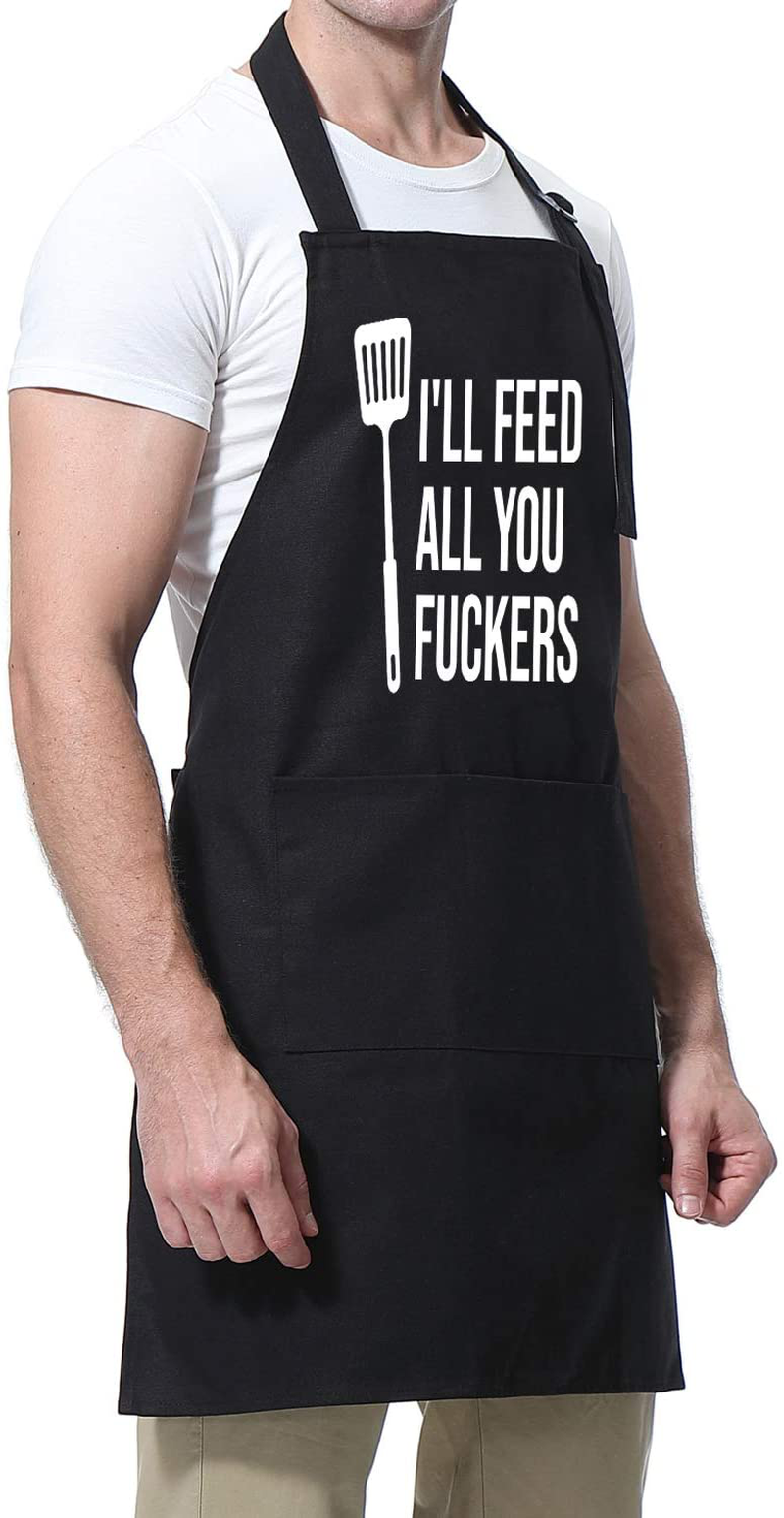 I'll Feed All You - Funny Aprons for Men, Women with 3 Pockets - Dad Gifts, Gifts for Men - Christmas, Thanksgiving, Birthday Gifts for Husband, Dad, Wife, Mom - Miracu Cooking Grilling BBQ Chef Apron Arts & Entertainment > Party & Celebration > Gift Giving Miracu   