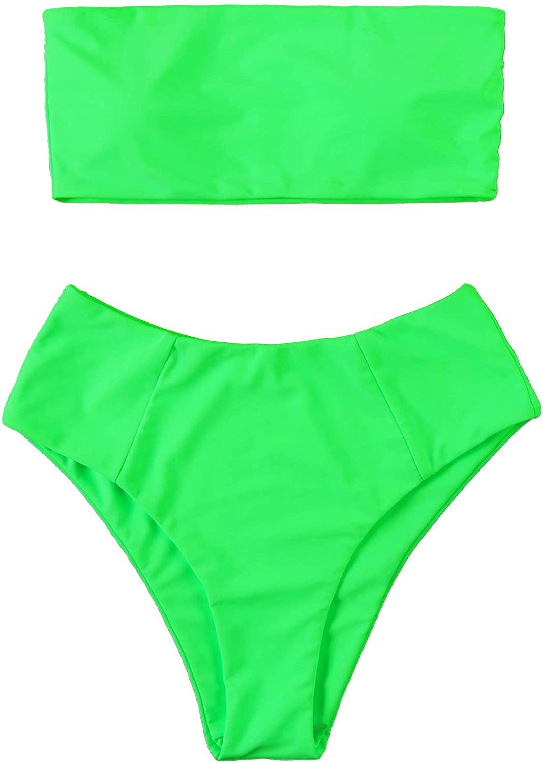OMKAGI Women's 2 Pieces Bandeau Bikini Swimsuits Off Shoulder High Waist Bathing Suit High Cut Apparel & Accessories > Clothing > Swimwear OMKAGI 3-green Medium 