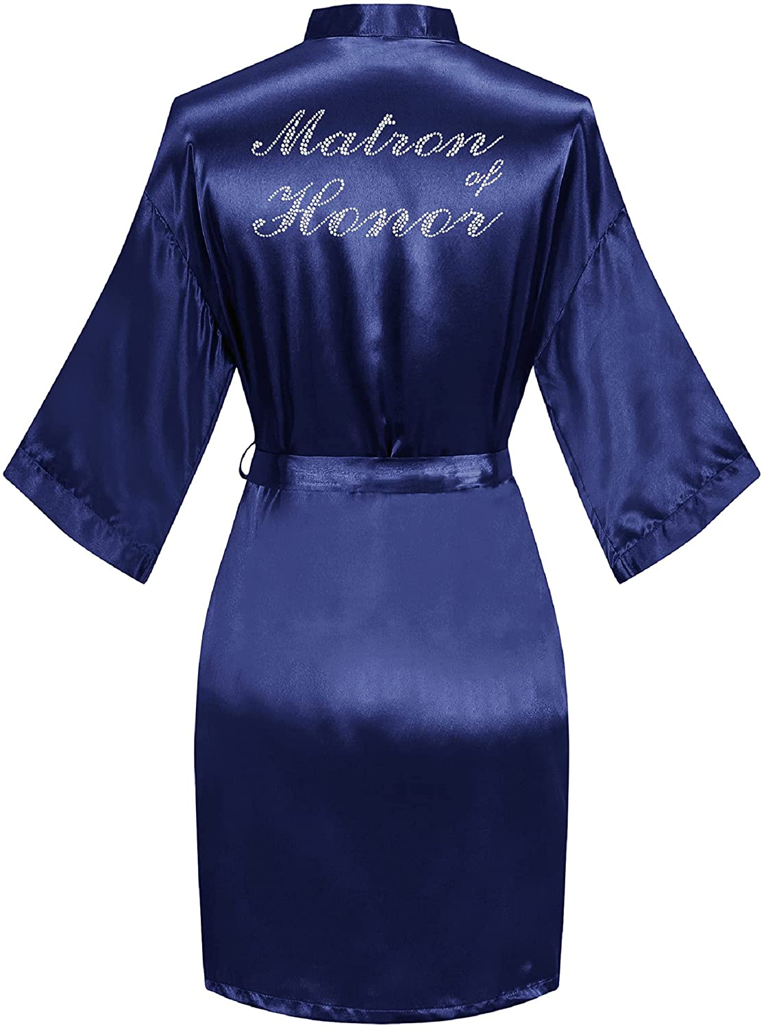 Sunshinemall Women'S Satin Kimono Robes with Rhinestones Bride Bridesmaid Short Sleepwear Wedding Dressing Gown Apparel & Accessories > Clothing > Sleepwear & Loungewear > Robes sunshinemall Matron of Honor-navy Large-X-Large 