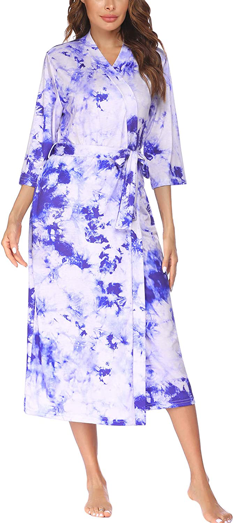 Ekouaer Womens Robes, Lightweight Cotton Robe Soft Sleepwear Ladies Loungewear Dressing Gown Long Bathrobe Apparel & Accessories > Clothing > Sleepwear & Loungewear > Robes Ekouaer Pat5 X-Large 