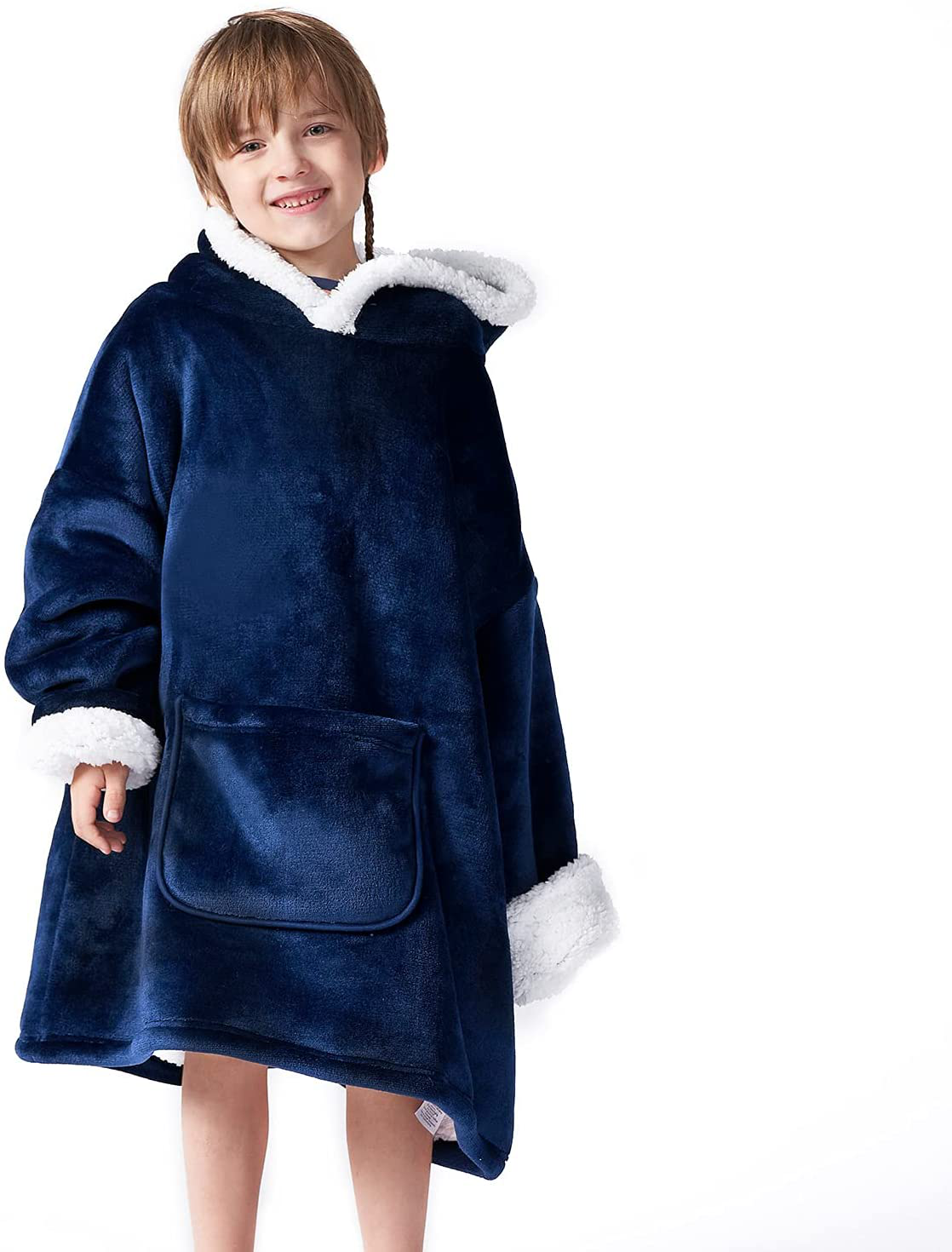 Hansleep Wearable Blanket Sherpa Oversized Sweatshirt with Hoodie, Soft Warm Flannel Fleece Throw Blankets Sweatshirt with Sleeves and Pocket, One Size Fits All (Grey, Medium) Arts & Entertainment > Party & Celebration > Gift Giving Hansleep Navy Kids 