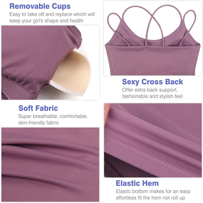 Women'S Longline Sports Bra Padded Strappy Yoga Bra Fitness Running Workout Crop Tank Top（2Pack） Apparel & Accessories > Clothing > Underwear & Socks > Bras Kylie Max   
