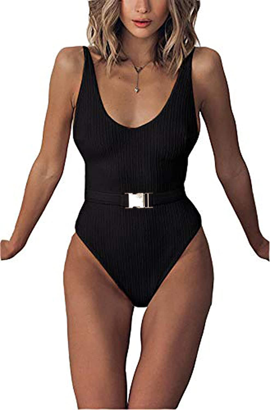 FEIYOUNG Sexy Womens Monokini Scoop Neck One Piece Backless Cheeky Swimwear Semi Thong Bikini with Belt Apparel & Accessories > Clothing > Swimwear Kylie Max   