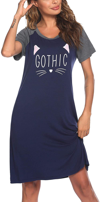Ekouaer Womens Nightgowns Short Sleeve Nightshirts Printed Sleepwear Soft Sleep Shirts S-3XL Apparel & Accessories > Clothing > Sleepwear & Loungewear > Nightgowns Kylie Max   