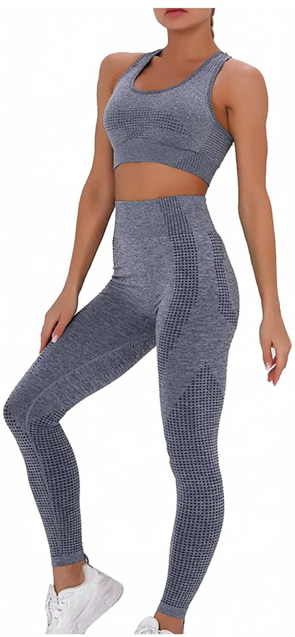 Burband Womens Ribbed Seamless Yoga Outfits 2 Piece Tracksuits Sports Bra Seamless Leggings Yoga Gym Workout Set Activewear Apparel & Accessories > Clothing > Underwear & Socks > Shapewear Burband   