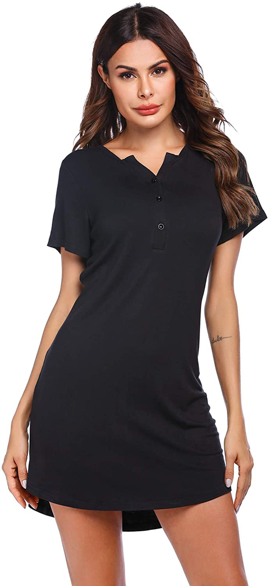 Ekouaer Women'S Nightgown Sleep Nightshirt Sleepshirt Button down Pajama Dress Sleepwear Apparel & Accessories > Clothing > Sleepwear & Loungewear > Nightgowns Kylie Max   
