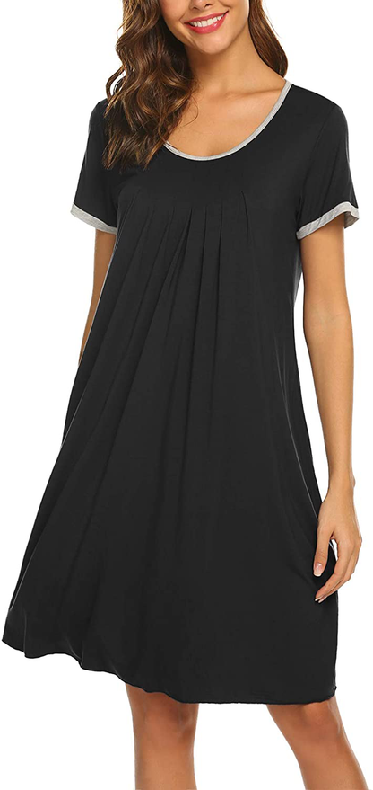 Ekouaer Women'S Nightgown Short Sleeve Sleepwear Comfy Sleep Shirt Pleated Scoopneck Nightshirt S-XXXL Apparel & Accessories > Clothing > Sleepwear & Loungewear > Nightgowns Kylie Max   
