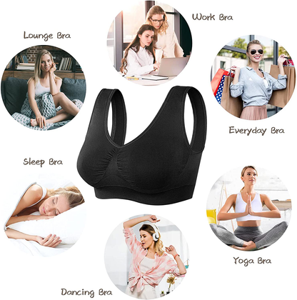 Women'S 3-Pack Seamless Wire-Free Bra Low-Impact Sport Bra Yoga Sleep Daily Bras with Removable Pads Apparel & Accessories > Clothing > Underwear & Socks > Bras Kylie Max   