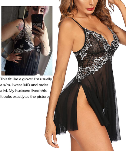 Avidlove Lingerie for Women Lace Babydoll Chemise Nightgown Exotic Negligee Side Spilt Bridal Nightdress Apparel & Accessories > Clothing > Underwear & Socks > Lingerie Kylie Max   