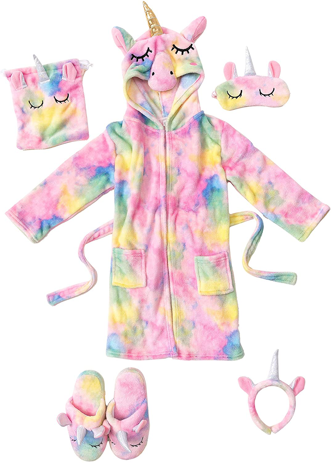 Unicorn Hooded Bathrobe Sleepwear with Blindfold, Bag, Slippers and Headband Apparel & Accessories > Clothing > Sleepwear & Loungewear > Robes Kylie Max   