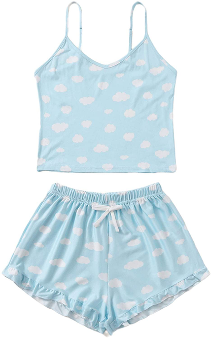 Sweatyrocks Women'S Summer Cloud Print Cami Top and Shorts Pajamas Set Nightwear Apparel & Accessories > Clothing > Sleepwear & Loungewear Kylie Max   