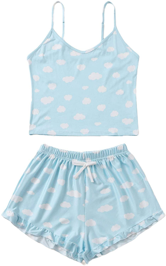 Sweatyrocks Women'S Summer Cloud Print Cami Top and Shorts Pajamas Set Nightwear Apparel & Accessories > Clothing > Sleepwear & Loungewear Kylie Max   
