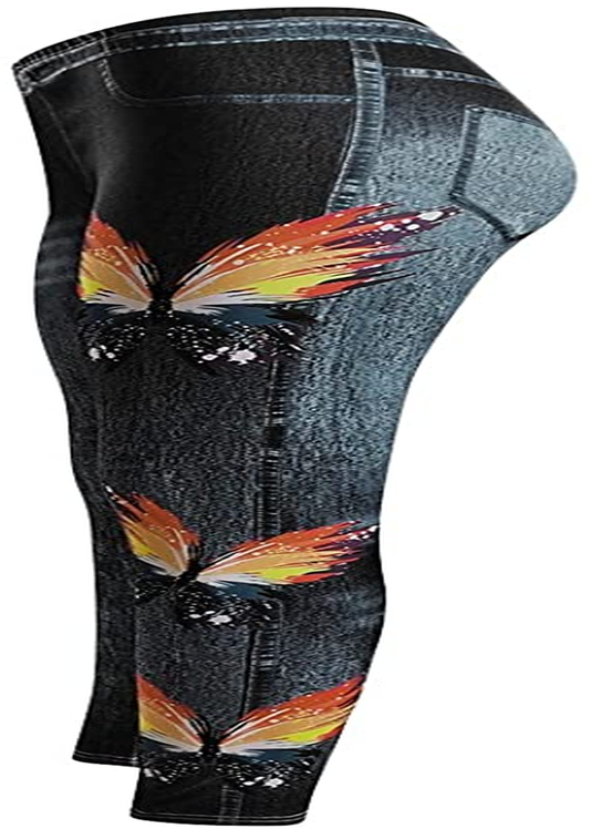 Burband Womens plus Size Stretch Drawstring Stretch Floral Print Jersey Capri Leggings High Rise Skinny Jeans Pants S-5XL Apparel & Accessories > Clothing > Underwear & Socks > Shapewear Burband   