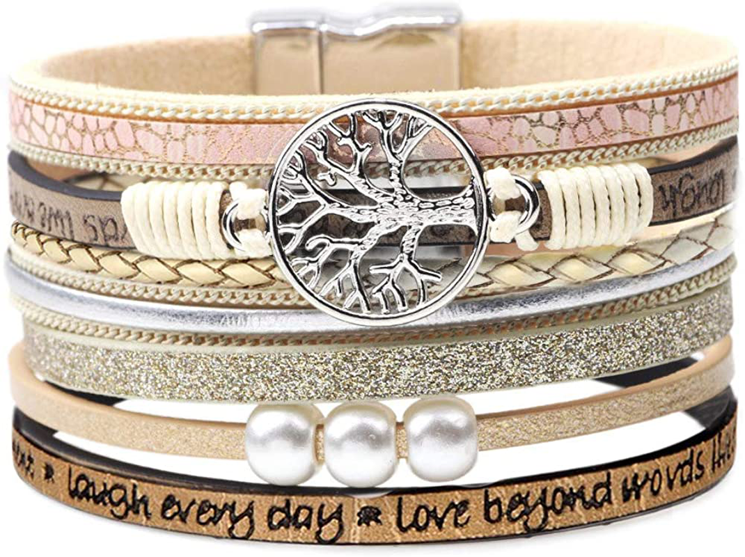 Inspirational Tree of Life Leather Bracelets for Women,Christmas Birthday Jewelry Gifts for Teen Girls Arts & Entertainment > Party & Celebration > Gift Giving Desimtion Beige  