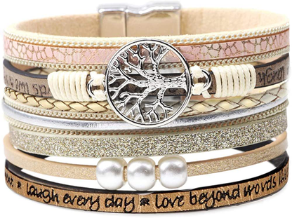 Inspirational Tree of Life Leather Bracelets for Women,Christmas Birthday Jewelry Gifts for Teen Girls Arts & Entertainment > Party & Celebration > Gift Giving Desimtion Beige  