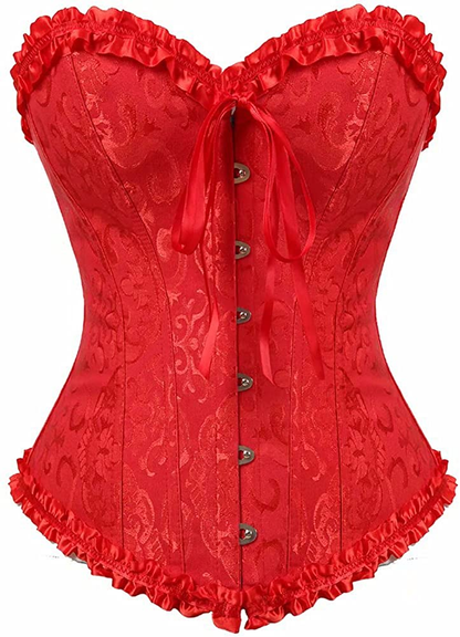 Corset Top Bustier Women'S Overbust Satin Floral Lace up Trim plus Size Bodyshaper Apparel & Accessories > Clothing > Underwear & Socks > Lingerie jutrisujo Red 819 4X-Large 