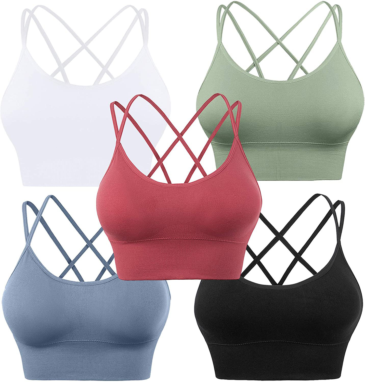 Evercute Cross Back Sport Bras Padded Strappy Criss Cross Cropped Bras for Yoga Workout Fitness Low Impact Apparel & Accessories > Clothing > Underwear & Socks > Bras Kylie Max   