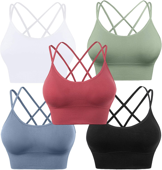 Evercute Cross Back Sport Bras Padded Strappy Criss Cross Cropped Bras for Yoga Workout Fitness Low Impact Apparel & Accessories > Clothing > Underwear & Socks > Bras Kylie Max   