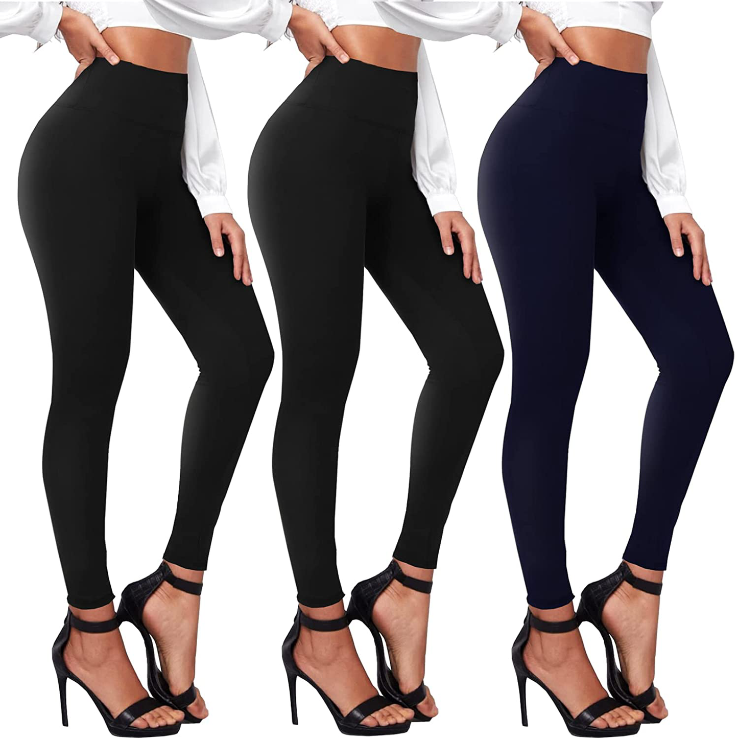 TNNZEET 3 Pack High Waisted Leggings for Women - Buttery Soft Workout Running Yoga Pants Apparel & Accessories > Clothing > Activewear TNNZEET Black/ Black/ Navy Blue Large-X-Large 