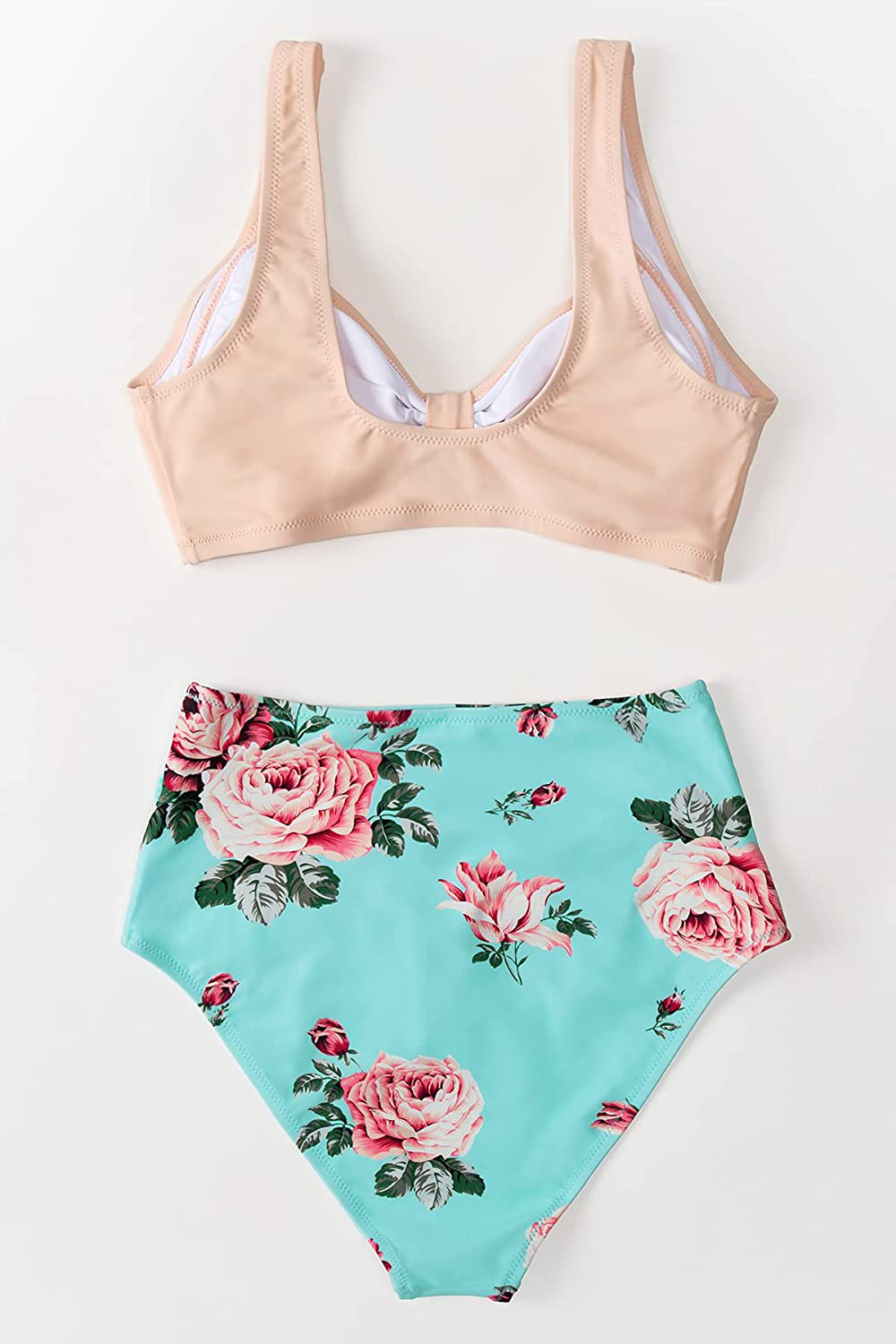 CUPSHE Women's High Waist Bikini Swimsuit Floral Print Knot Two Piece Bathing Suit Apparel & Accessories > Clothing > Swimwear CUPSHE   