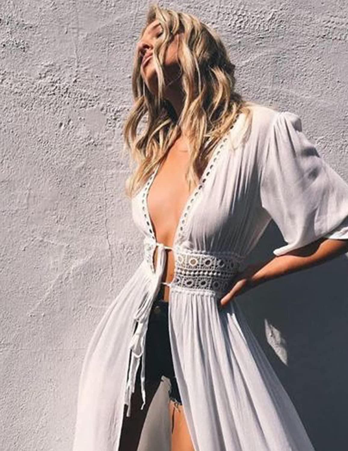 Ekouaer Women'S Swimwear Cover Ups Sexy Open Front Beach Bikini Swimsuit Kimono Cardigan Long Flowy Beachwear Apparel & Accessories > Clothing > Swimwear Kylie Max   
