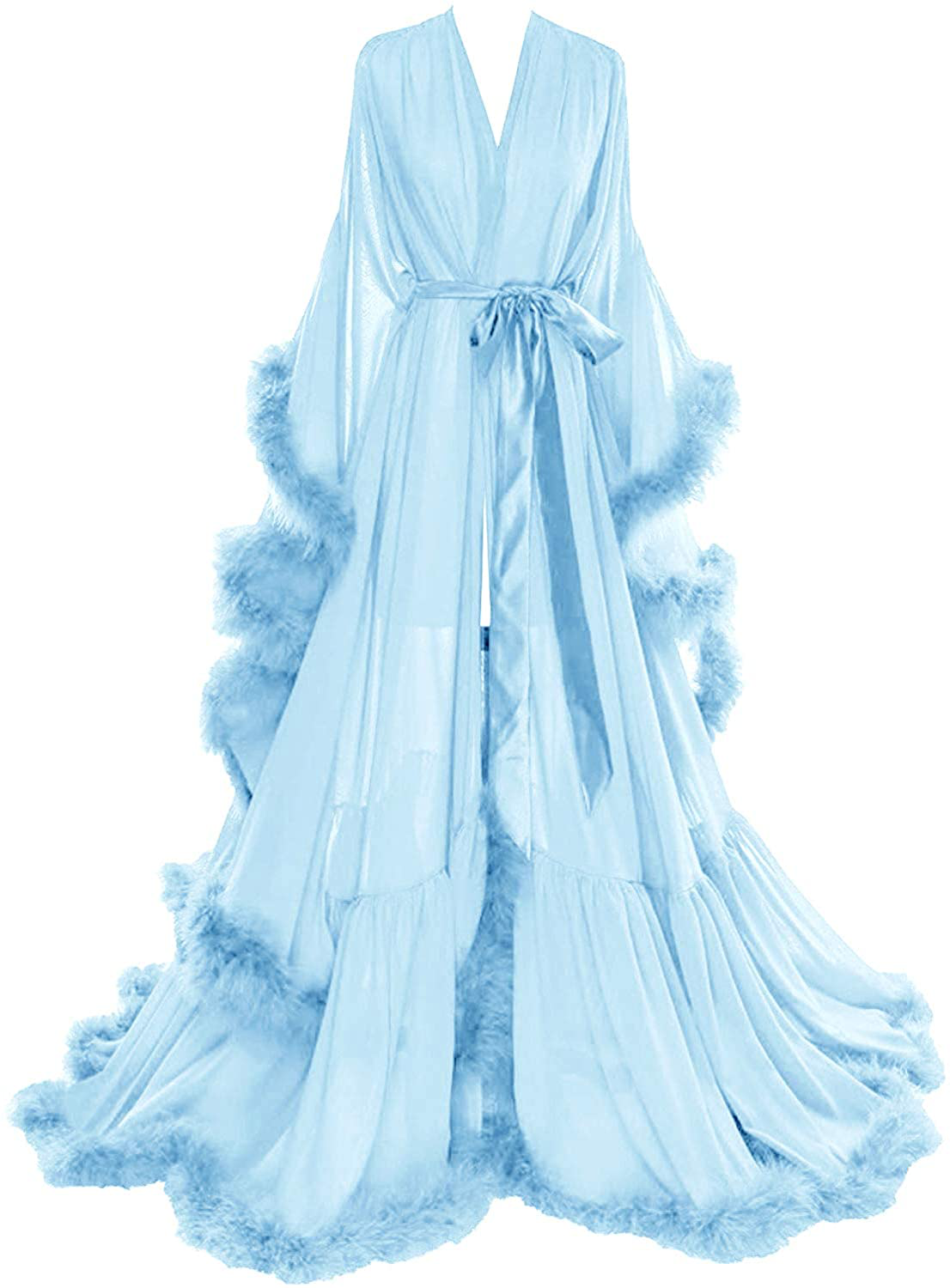 Molisa Women'S Sexy Feather Bridal Robe Long Wedding Scarf Illusion Bathrobe Sleepwear Lingerie Robe Nightgown Apparel & Accessories > Clothing > Sleepwear & Loungewear > Robes Molisa   