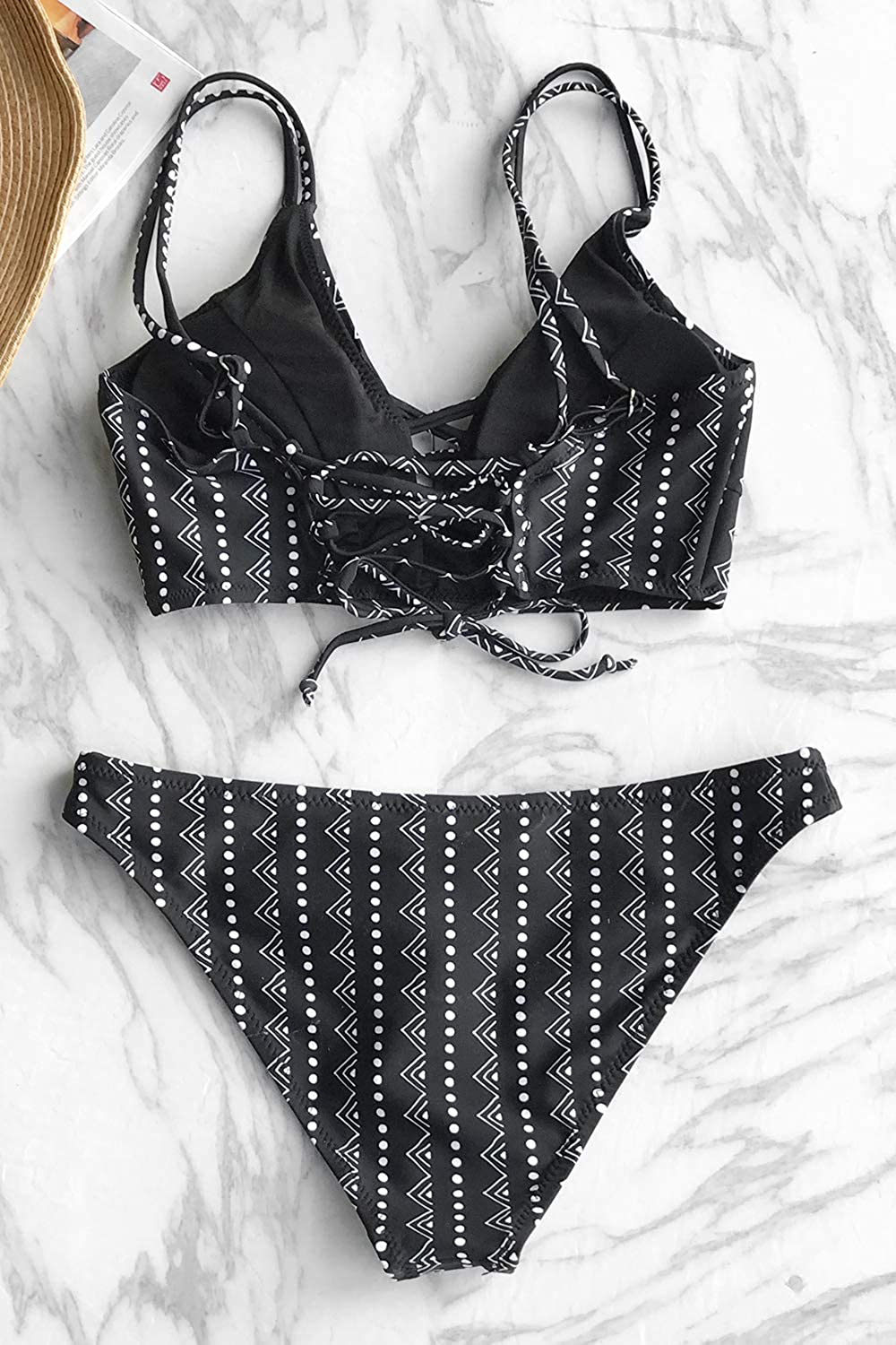 CUPSHE Women's Dream Space Lace Up Bikini Set Beach Swimwear Apparel & Accessories > Clothing > Swimwear CUPSHE   