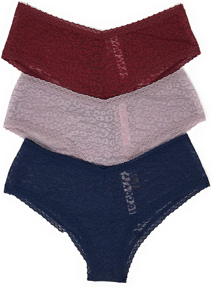 Victoria'S Secret Pink Cheekster Panty Set of 3 Apparel & Accessories > Clothing > Underwear & Socks > Underwear Victoria's Secret Leo Lace Cranberry / Mauve / Navy Large 