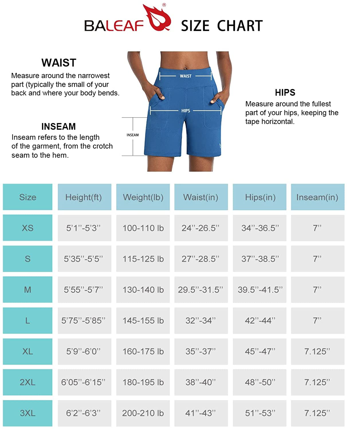 BALEAF Women'S 7" Athletic Long Shorts High Waisted Running Bermuda Shorts with Pockets Apparel & Accessories > Clothing > Shorts Kylie Max   