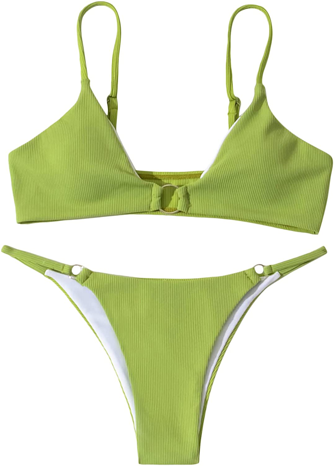 SOLY HUX Women's Print Tie Back Triangle Bikini Bathing Suits 2 Piece Swimsuits Apparel & Accessories > Clothing > Swimwear KYLIE MAX Olive Green X-Large 