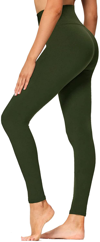 High Waisted Leggings for Women - Soft Athletic Tummy Control Pants for Running Cycling Yoga Workout - Reg & Plus Size Apparel & Accessories > Clothing > Activewear SYRINX Olive Small-Medium 