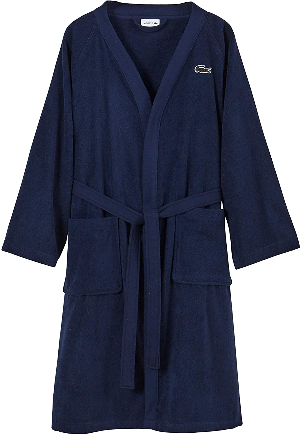 Lacoste Classic Pique 100% Cotton Bath Robe, 41.5"L, Black Iris Apparel & Accessories > Clothing > Sleepwear & Loungewear > Robes Kylie Max   