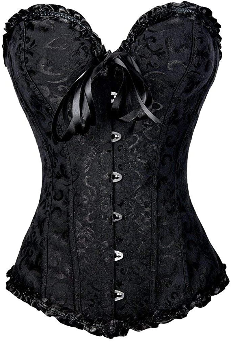 NIYIGEJI Satin Sexy Strong Boned Corset Lace up Overbust Waist Cincher Bustier Bodyshaper Top Apparel & Accessories > Clothing > Underwear & Socks > Lingerie NIYIGEJI Black-1 X-Large 