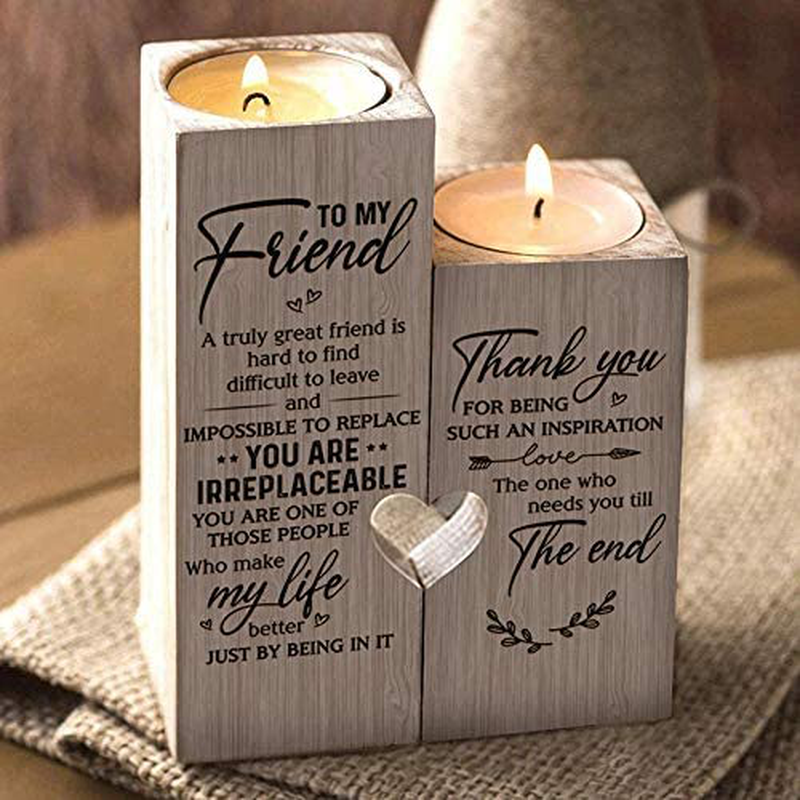 LEFUYAN to My Bestie Candle Holder -Because of You I Laugh Smile More Cry Less Thank You for Being My Unbiological Sister Women Teen Girl Friend Personalized Custom Friendship Christmas Birthday Gift Arts & Entertainment > Party & Celebration > Gift Giving LEFUYAN To My Friend  
