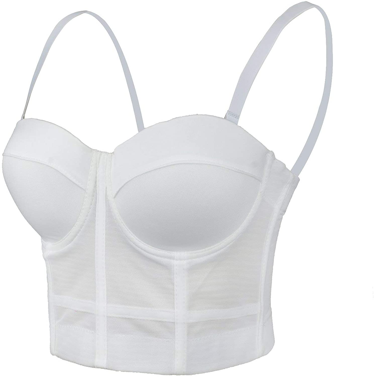 ELLACCI Women'S White Mesh Bustier Crop Top Push up Corset Top Bralet with Detachable Strap Apparel & Accessories > Clothing > Underwear & Socks > Lingerie ELLACCI Medium  
