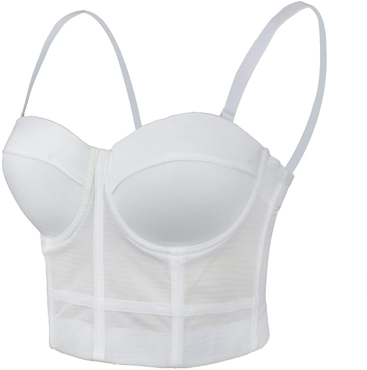 ELLACCI Women'S White Mesh Bustier Crop Top Push up Corset Top Bralet with Detachable Strap Apparel & Accessories > Clothing > Underwear & Socks > Lingerie ELLACCI Medium  