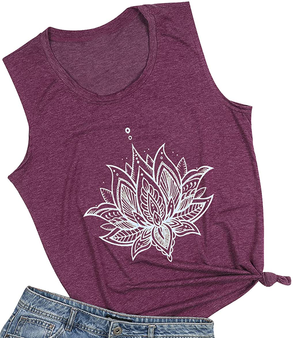 QIANRUO Lotus Flower Tank Top Women Meditation Yoga Shirts Casual Workout Muscle Tank Top Summer Sleeveless Graphic Tees Vest Apparel & Accessories > Clothing > Activewear Kylie Max   