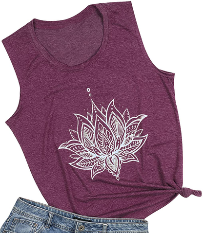 QIANRUO Lotus Flower Tank Top Women Meditation Yoga Shirts Casual Workout Muscle Tank Top Summer Sleeveless Graphic Tees Vest Apparel & Accessories > Clothing > Activewear Kylie Max   