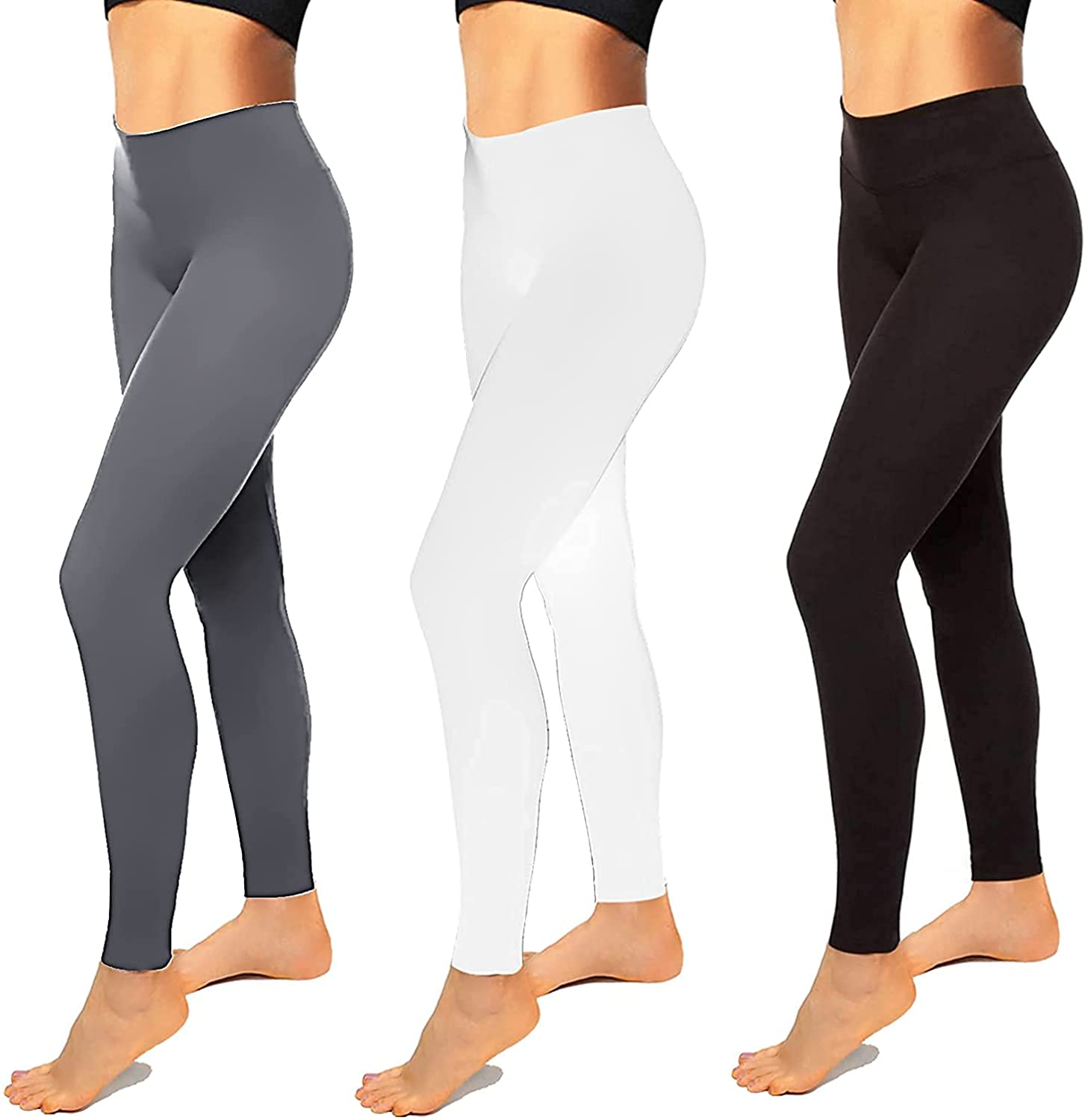 High Waisted Leggings for Women-Womens Black Seamless Workout Leggings Running Tummy Control Yoga Pants Reg&Plus Size Apparel & Accessories > Clothing > Underwear & Socks > Shapewear Hi Clasmix 3 Pack Black,white,grey Large-X-Large 