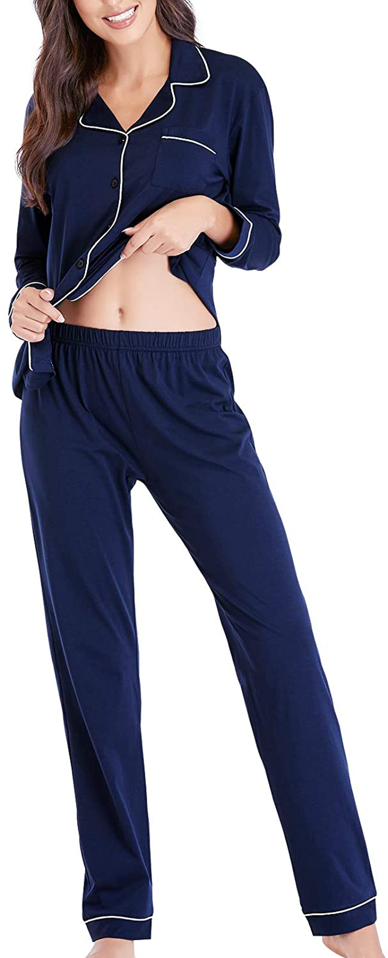 Eiggam Pajamas for Women Lounge Cotton Sleepwear Comfy Soft Long Button Down Pjs Set Pajamas Set Apparel & Accessories > Clothing > Sleepwear & Loungewear > Pajamas Eiggam   