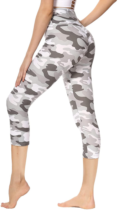 GAYHAY High Waisted Capri Leggings for Women - Soft Slim Tummy Control - Exercise Pants for Running Cycling Yoga Workout Apparel & Accessories > Clothing > Activewear Gayhay Grey Camo Small-Medium 