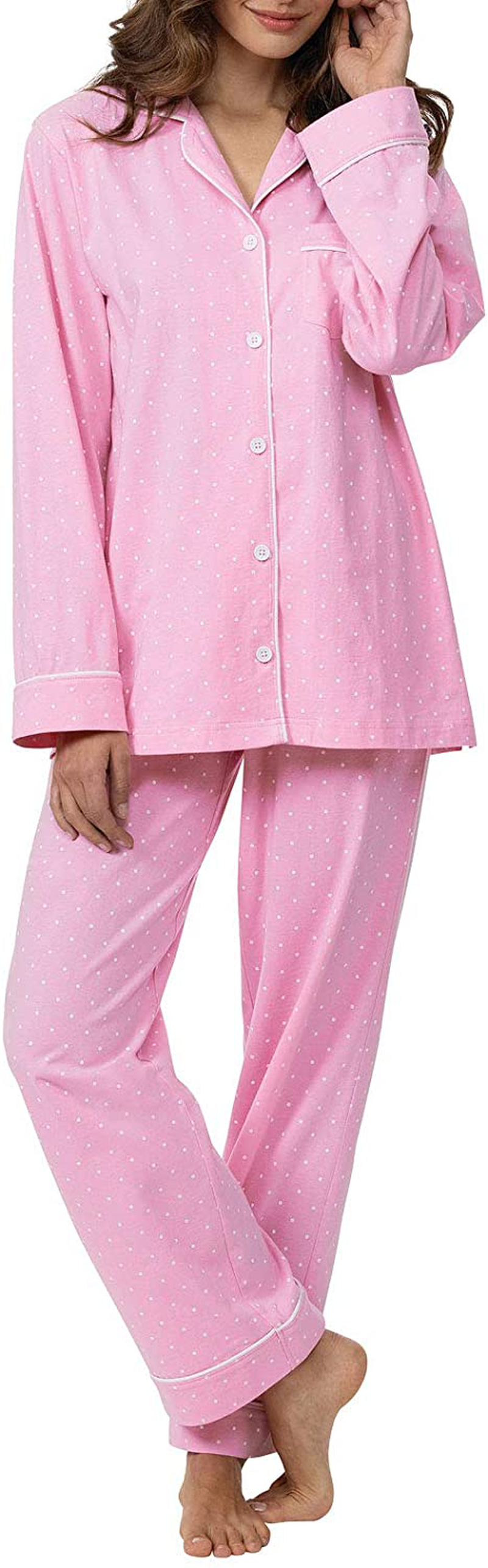 PajamaGram Pajama Set for Women - Cotton Jersey Pajamas Women Apparel & Accessories > Clothing > Sleepwear & Loungewear > Pajamas PajamaGram Pink - Pin Dot Large 
