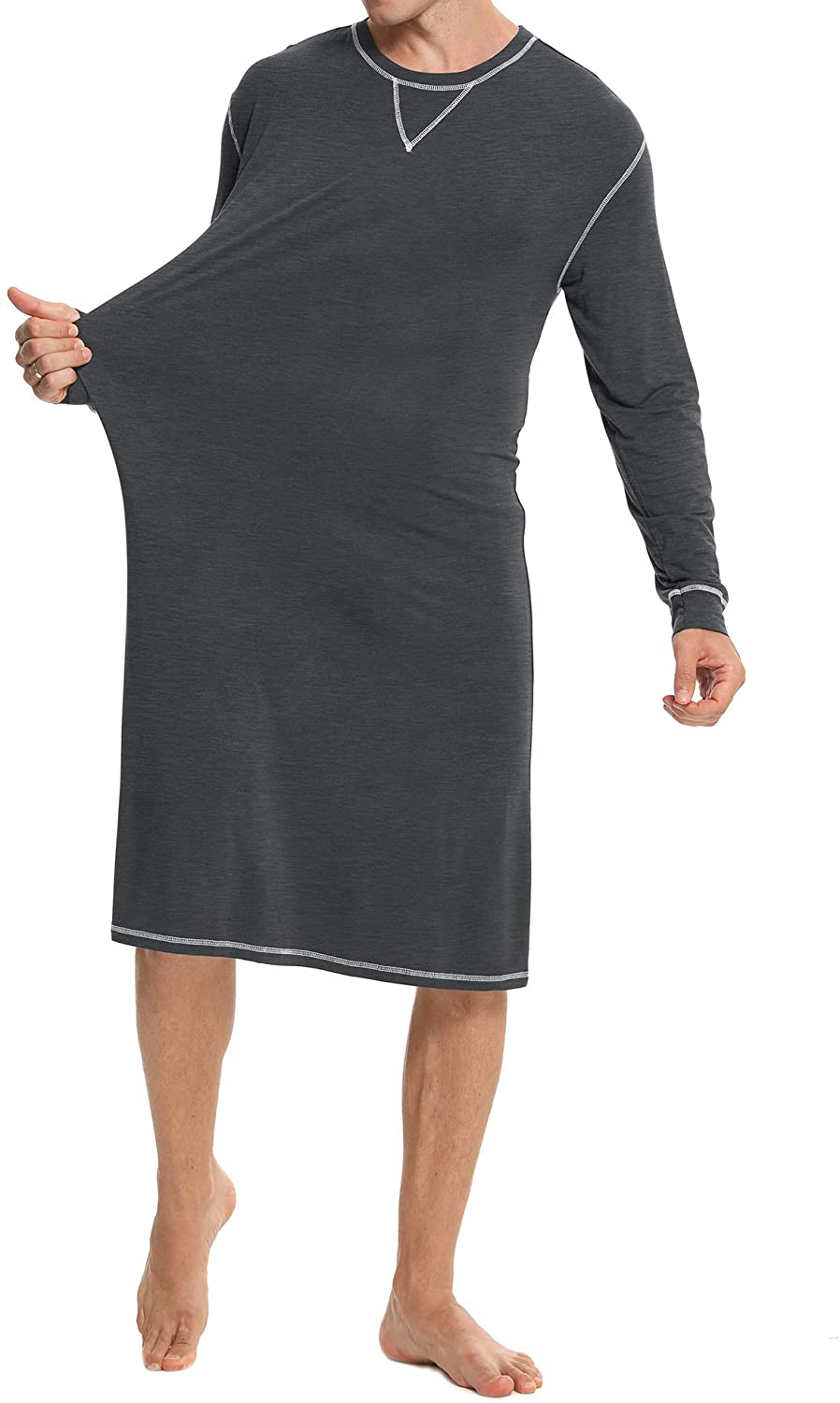 SWOMOG Men'S Nightshirt Long Sleeve Crewneck Modal Nightgown Loose Comfy Sleep Shirt Apparel & Accessories > Clothing > Sleepwear & Loungewear > Nightgowns Kylie Max   